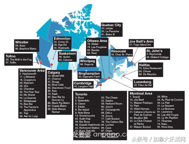 加拿大餐厅前100名排行榜出炉 你的城市有几家餐厅上榜？
