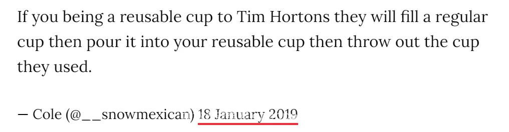 以后去Tim Hortons喝咖啡，得用“二手”杯，还要押金