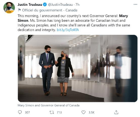 压过特鲁多！加拿大任命首位原住民总督！一个“国宝级吉祥物”？