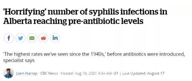 加拿大告急：因新冠疫情，大面积爆发梅毒病例，创70年来最高记录
